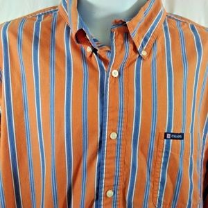 Chaps Button Down Shirt XL Orange Blue Striped